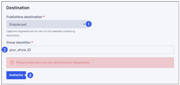 Publishing destination